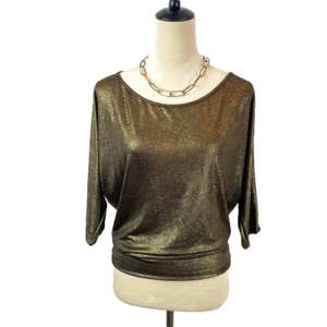 JANICE Gold Scoop Neck Blouse Size S/M